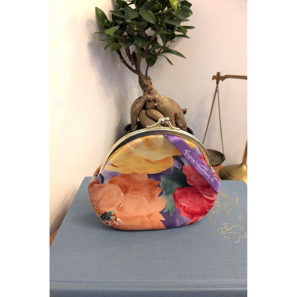 Vintage‎ Franco Sarto Floral Coin Purse, Kiss Lock Pouch, Colorful Retro Clutch